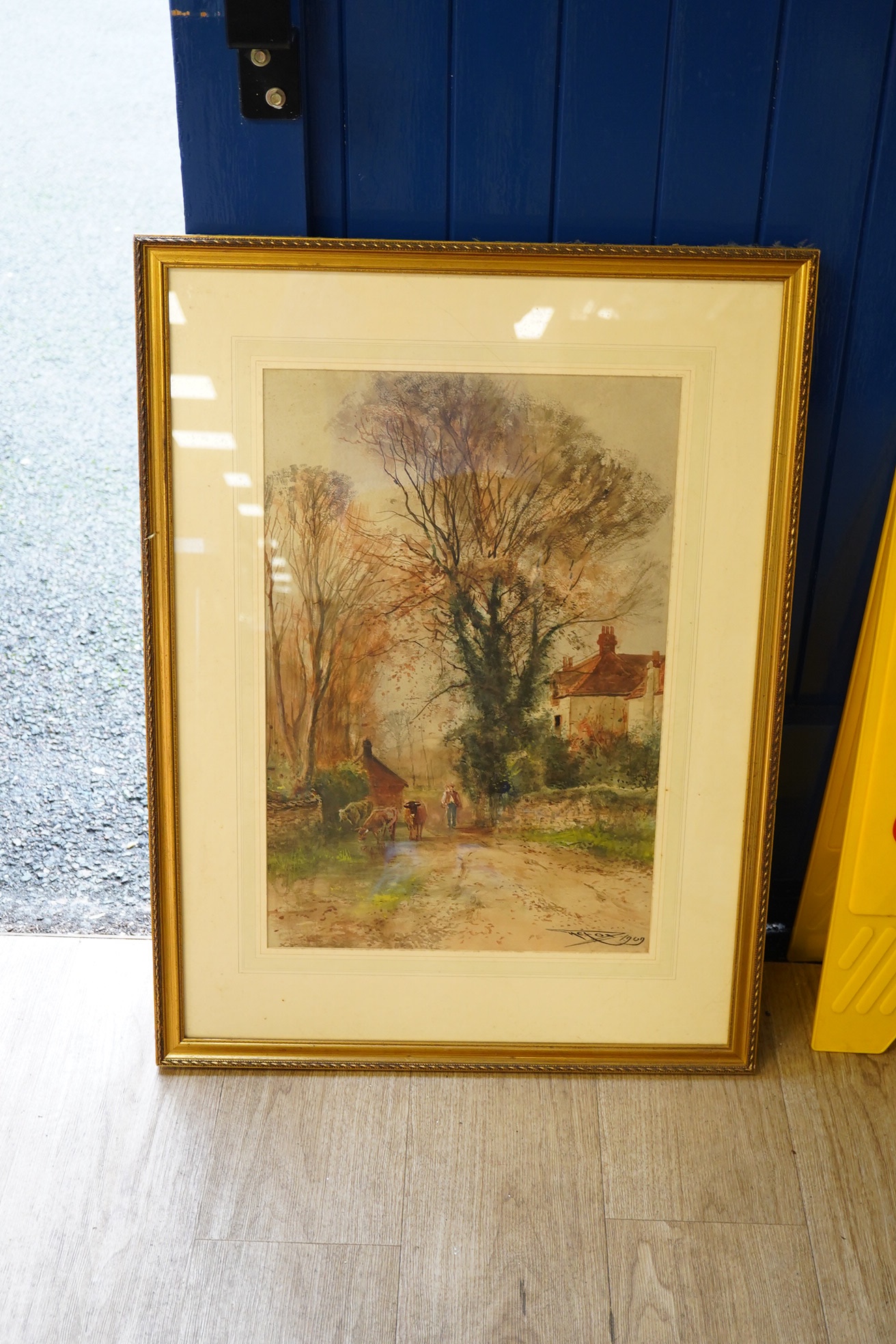 Henry Charles Fox (1855-1929), watercolour, Herder and cattle, signed and dated 1909, 54 x 36cm. Condition - fair
